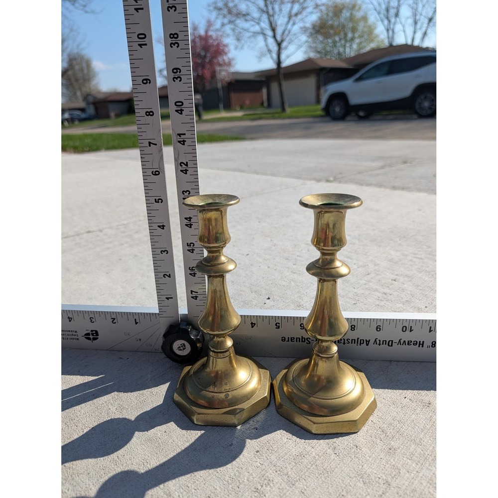 VTG‎ Solid Brass Candlesticks Pair 7.5" Octagon Base Grandmacore Moody Heritage - Picture 3 of 8